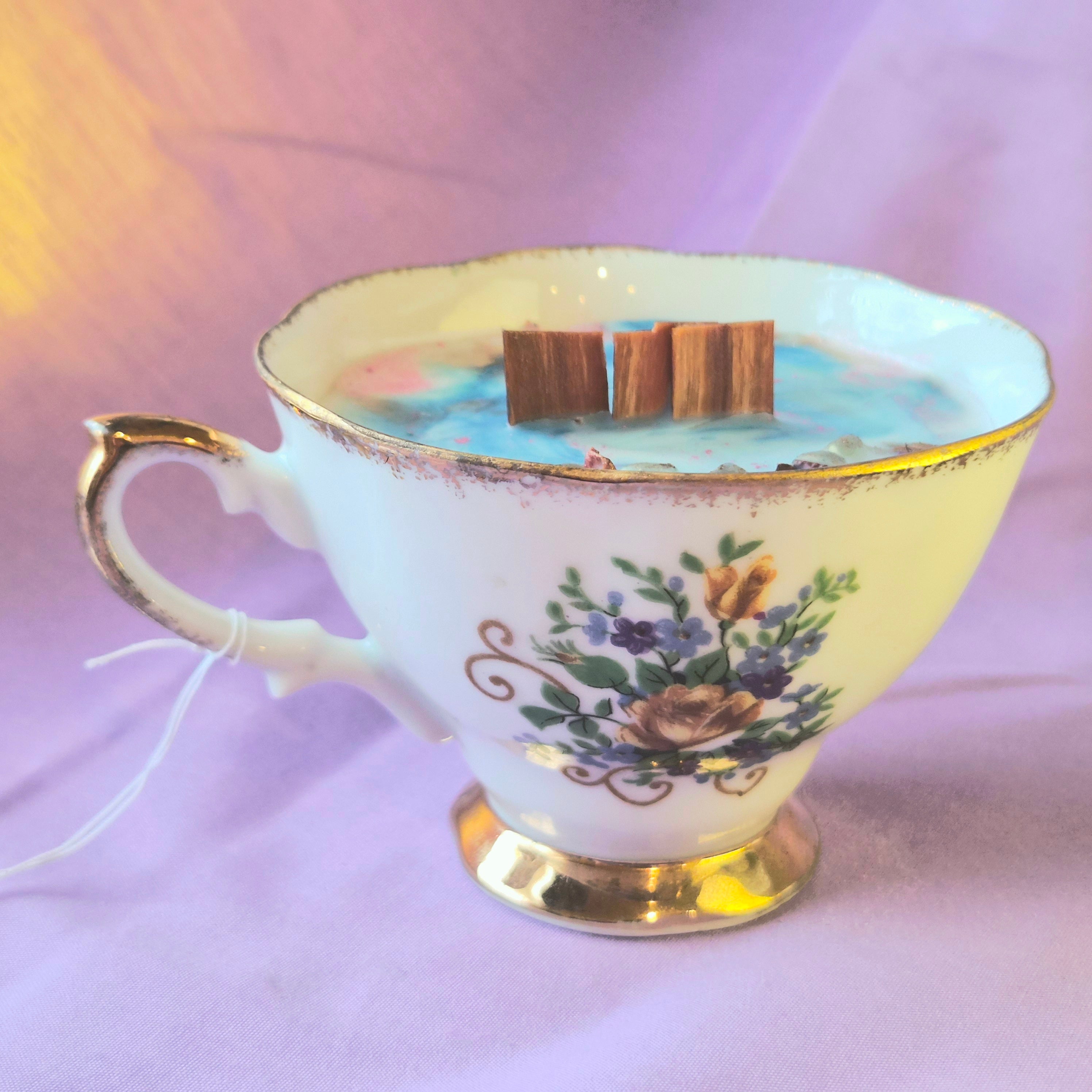 Happy Birthday Saturday Morning Vintage Teacup Candle