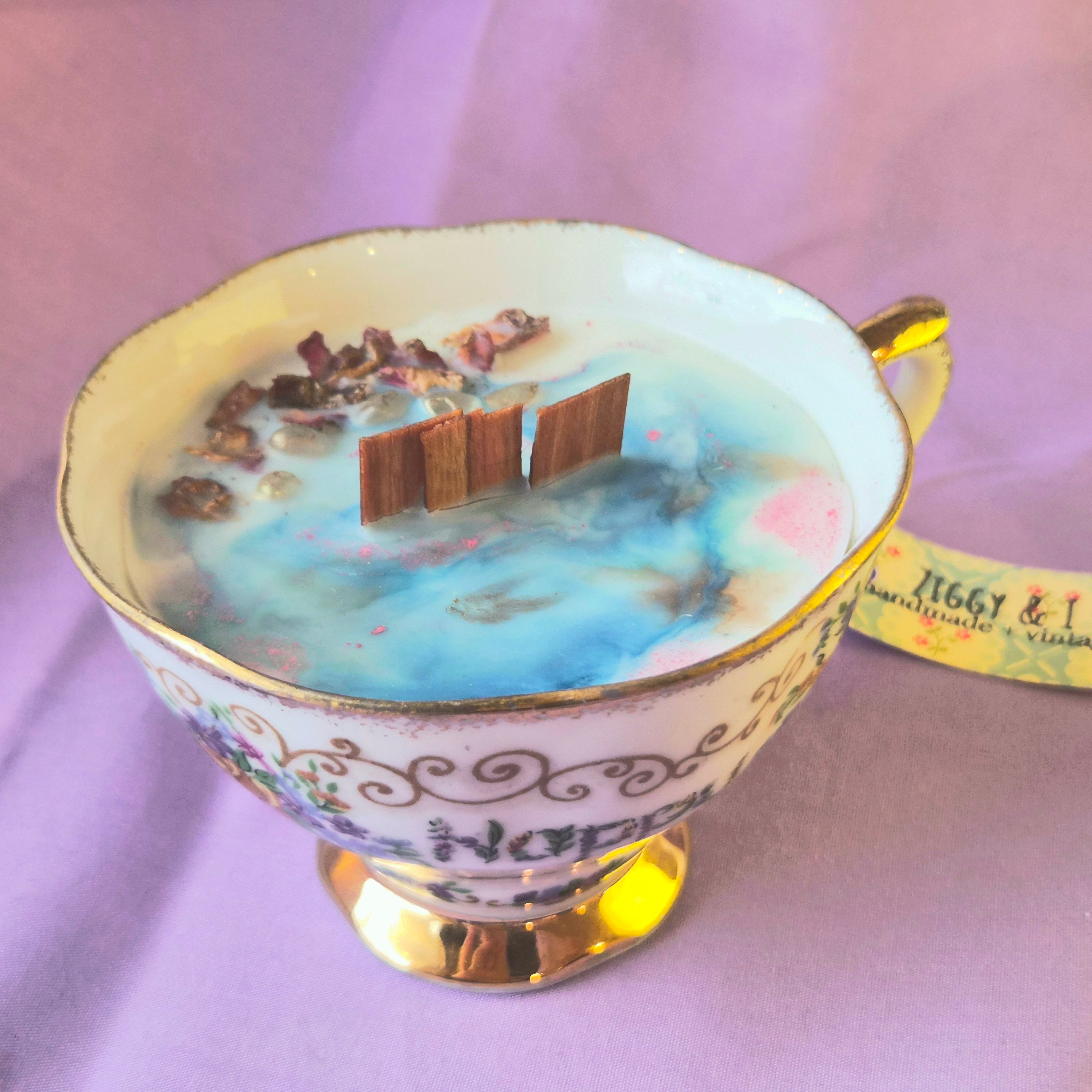 Happy Birthday Saturday Morning Vintage Teacup Candle